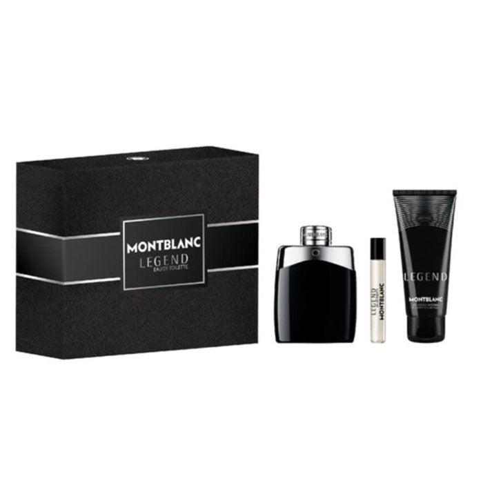 Mont Blanc Legend Eau De Toilette Set For Men Eau De Toilette 100ml + Mini Travel 7.5ml + Shower Gel 100ml