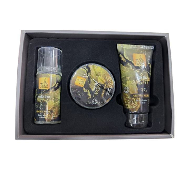 طقم مسك اديار انتو ذا نايت اروما مسك للنساء بادي ميست88 مل + لوشن للجسم 88 مل + صابون استحمام 100 مل