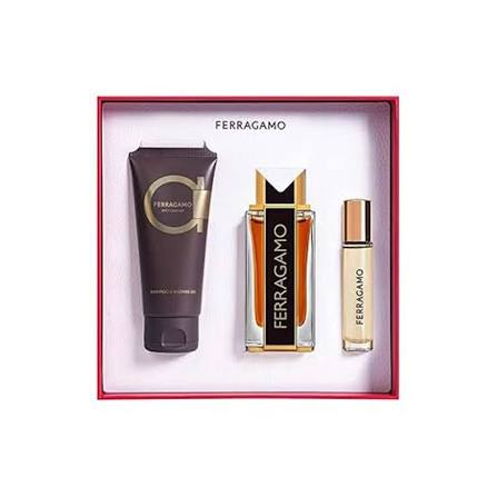 Salvatore Ferragamo Spicy Leather Set For Men Parfum 100ml + Travel Size 15ml + Shampoo & Shower Gel 100ml