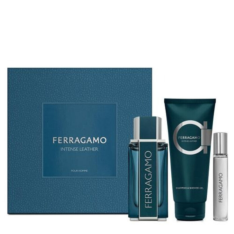 Salvatore Ferragamo Intense Leather Set For Men Eau De Parfum 100ml + Travel Size 15ml+ Shower Gel 100ml