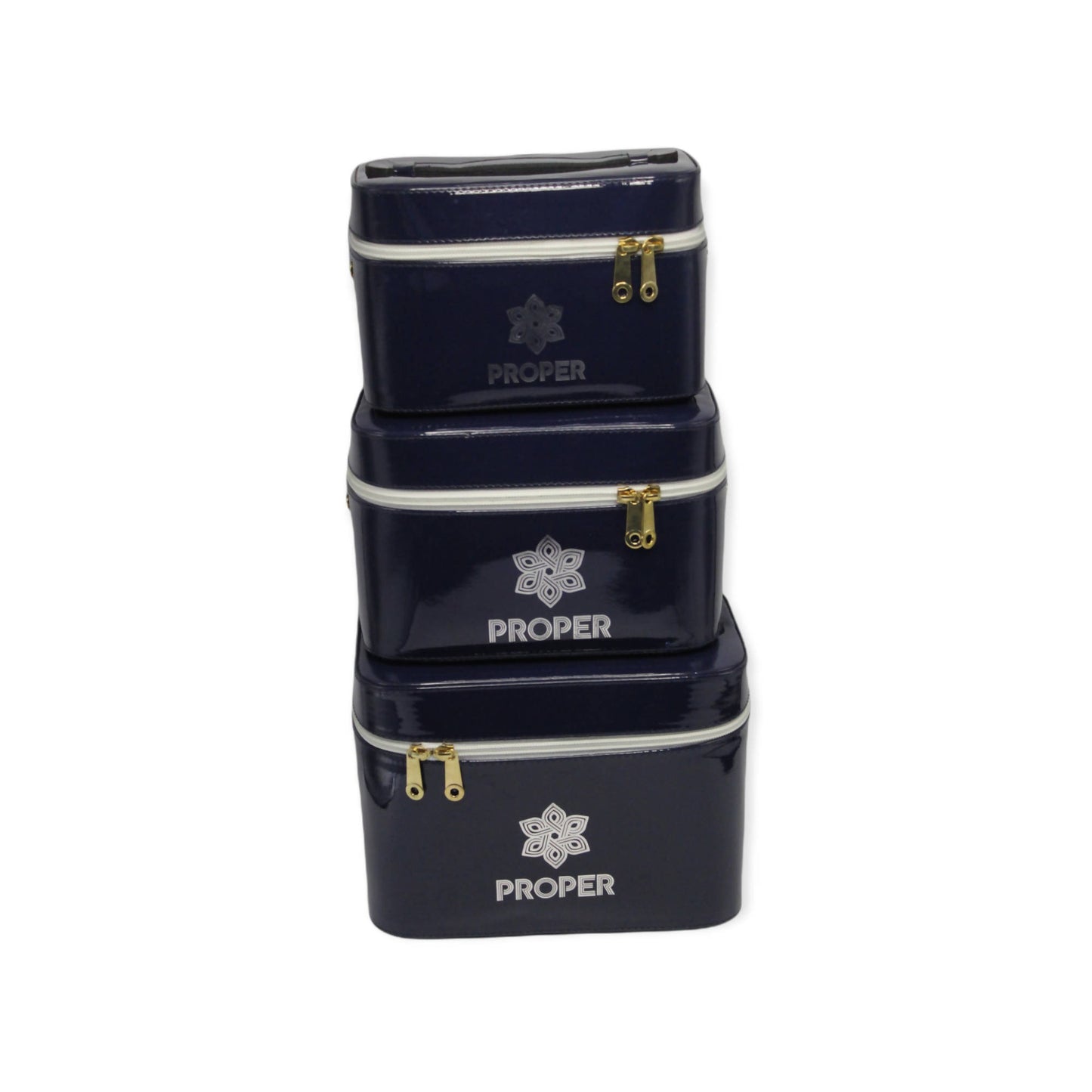 مجموعة من 3 حقائب سفر للمكياج وأدوات الزينة (أزرق غامق)