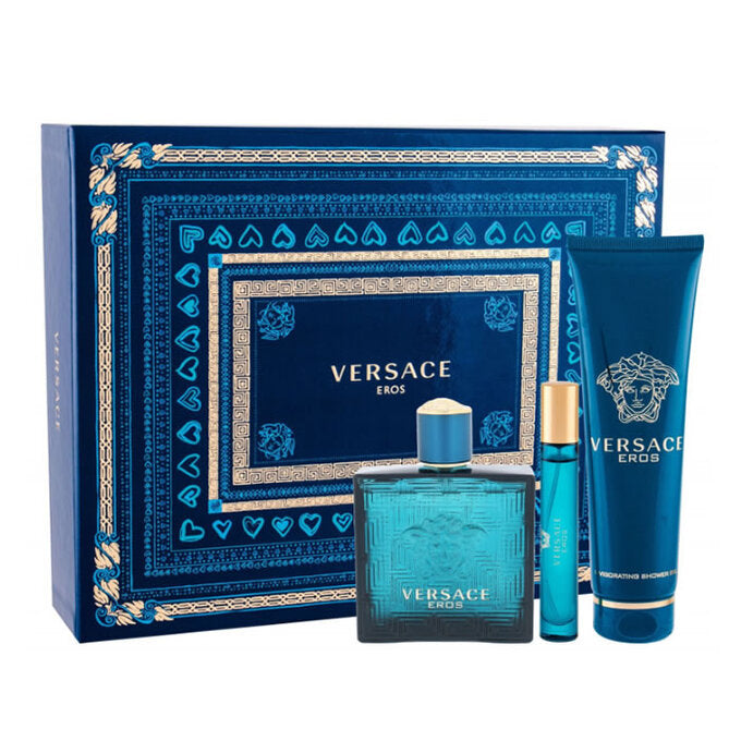 Versace Eros Set For Men Eau De Toilette 100ml + Mini 10ml + 150ml Shower Gel
