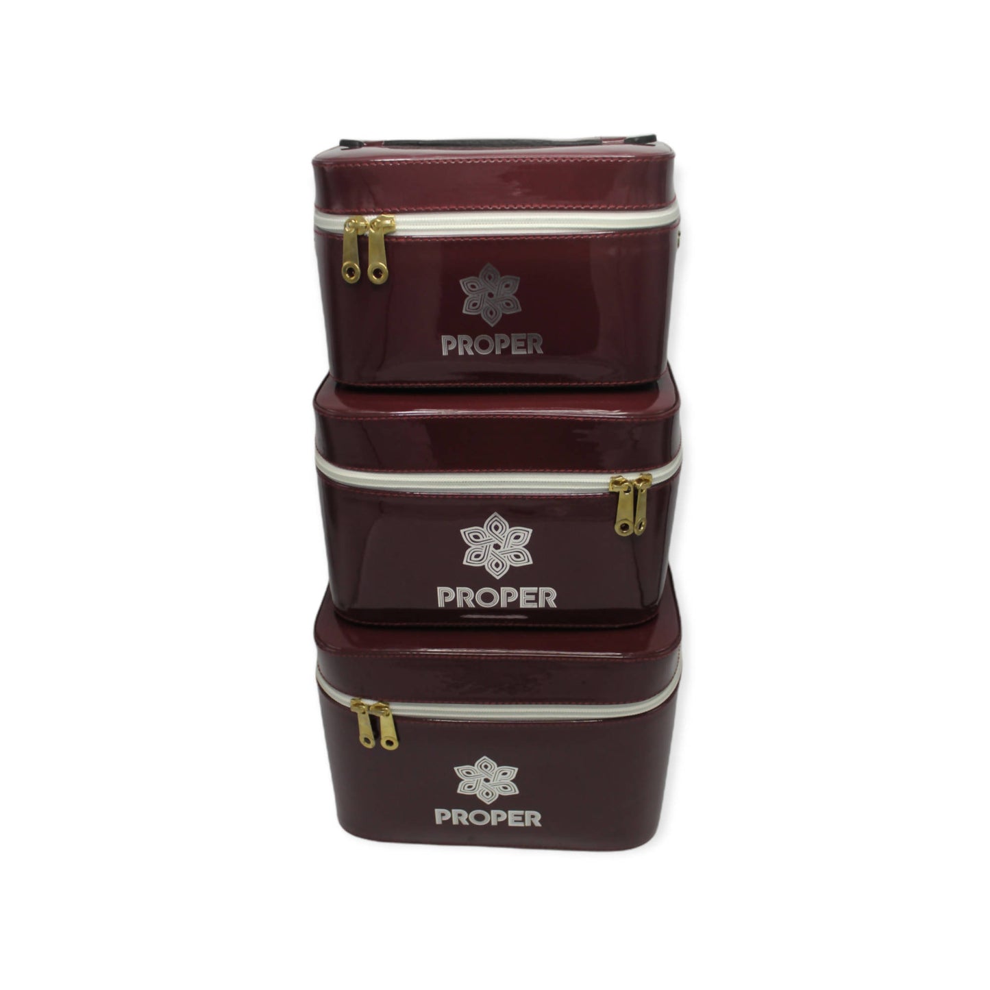 مجموعة من 3 حقائب سفر للمكياج وأدوات الزينة (كستنائي)