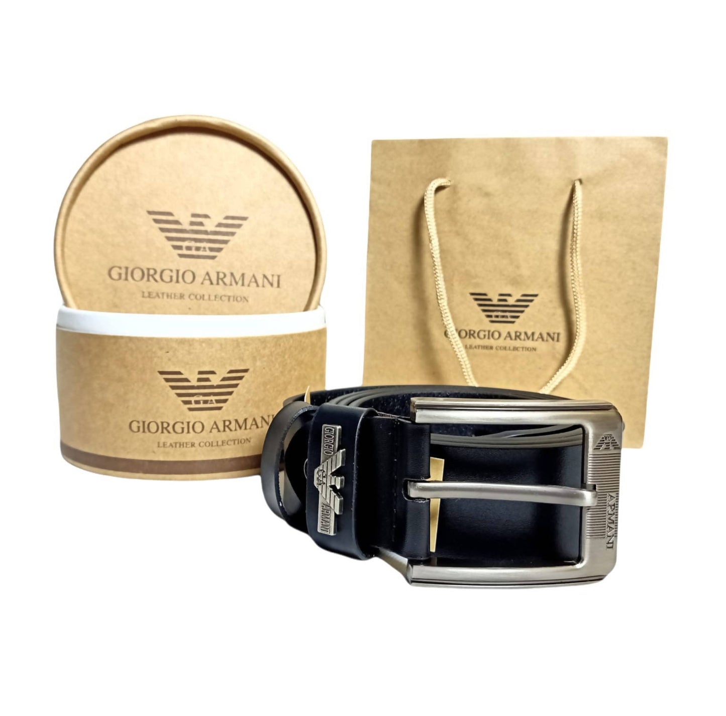 men leather belt armani branded black