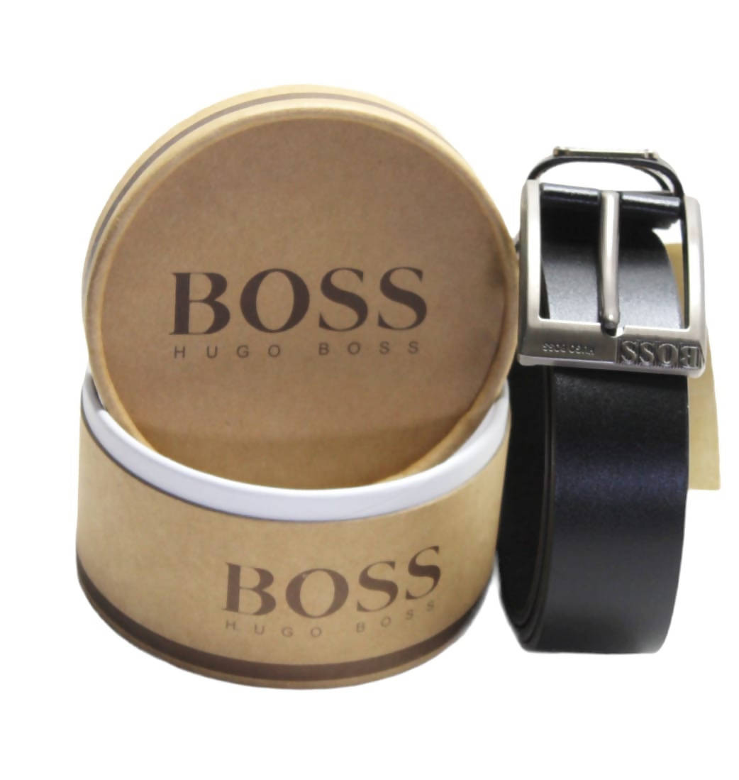men leather belt hugo boss branded - black