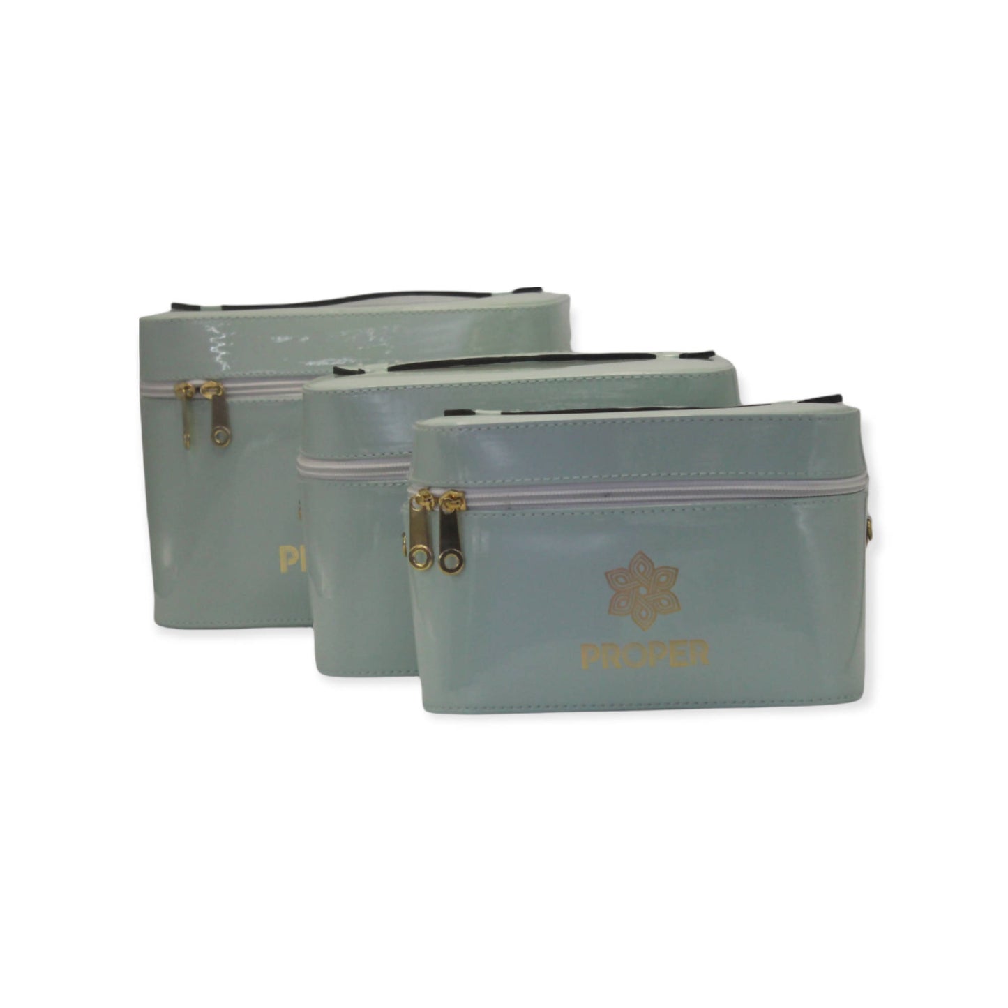 مجموعة من 3 حقائب سفر للمكياج وأدوات الزينة (مينت جرين)