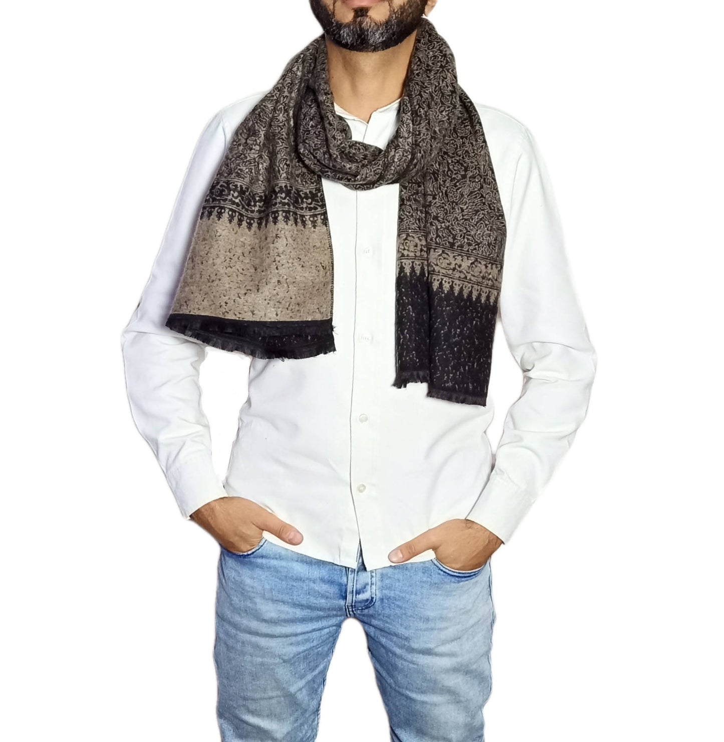 شال رجالي من الصوف طويل الوجهين - سكارف 3017