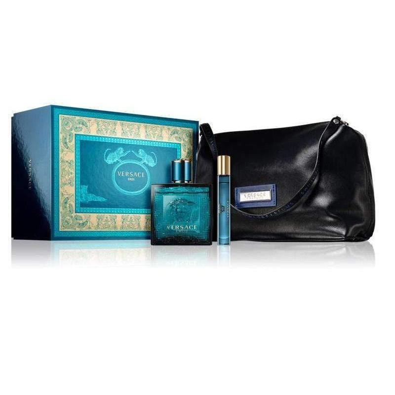 Versace Eros Gift Set For Men Eau De Toilette 100ml + Mini 10ml + Pouch