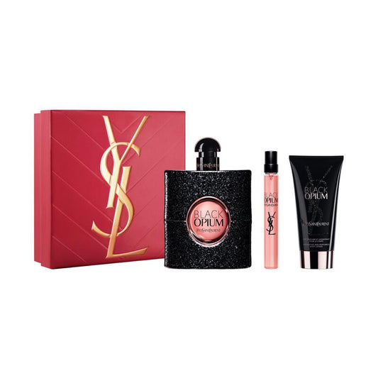 Yves Saint Laurent Black Opium Set For Women Eau De Parfum 90ml + Mini Travel 10ml + Body Lotion 50ml