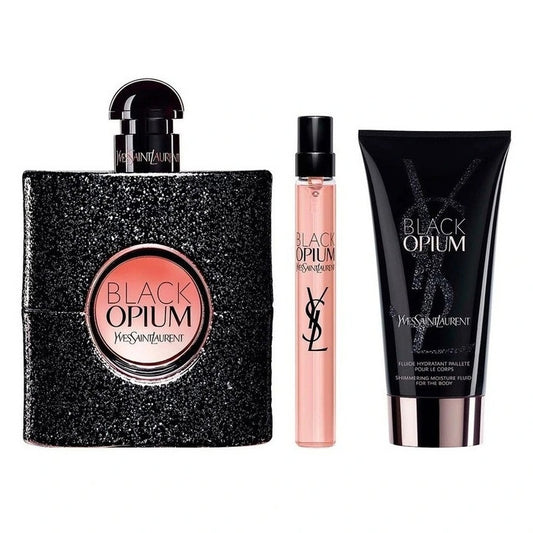 Yves Saint Laurent Black Opium Set For Women Eau De Parfum 90ml + Mini Travel 10ml + Body Lotion 50ml