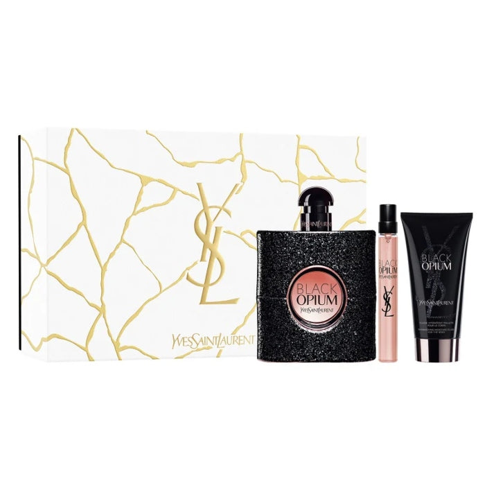 Yves Saint Laurent Black Opium Set For Women Eau De Parfum 90ml + Mini Travel 10ml + Body Lotion 50ml