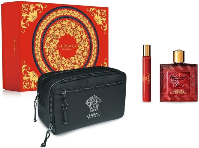 Versace Eros Flame Set For Men Eau De Parfum 100ml + Mini Travel 10ml + Pouch