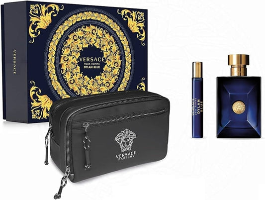 Versace Dylan Blue Sets for Men Eau De Toilette 100ml + Mini Travel 10ml +  Bag