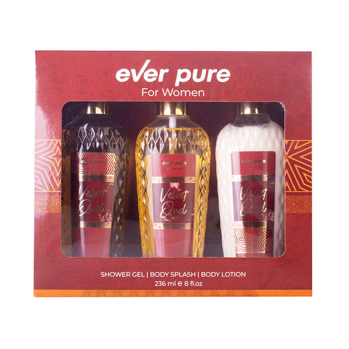 Ever Pure Velvet Oud Set For Women Shower Gel 236ml + Body Splash 236ml + Body Lotion 236ml