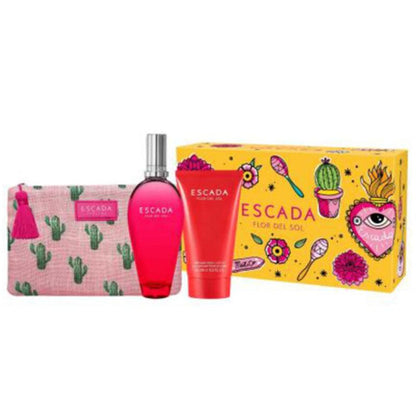 Escada Flor Del Sol Set For Women Eau De Toilette 100ml + Body Lotion 150ml + Pouch