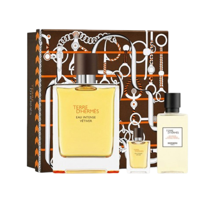 Hermes Terre D Hermes Eau Intense Vetiver Set For Men Eau De Parfum 100ml + Mini Travel 5ml + Shower Gel 40ml