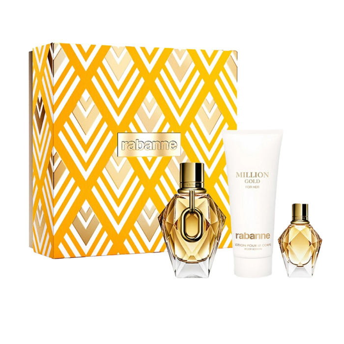 Paco Rabanne Million Gold Set For Women Eau De Parfum 90ml + Travel Size + Body Lotion 100ml