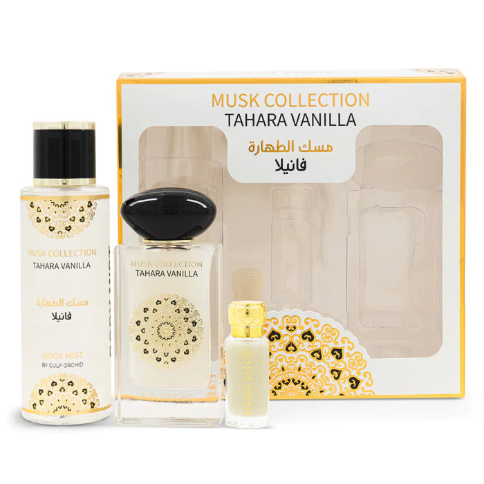 Gulf Orchid Musk Collection Tahara Vanilla Set For Unisex Eau De Parfum 60ml + Mist 250ml + Oil 12ml