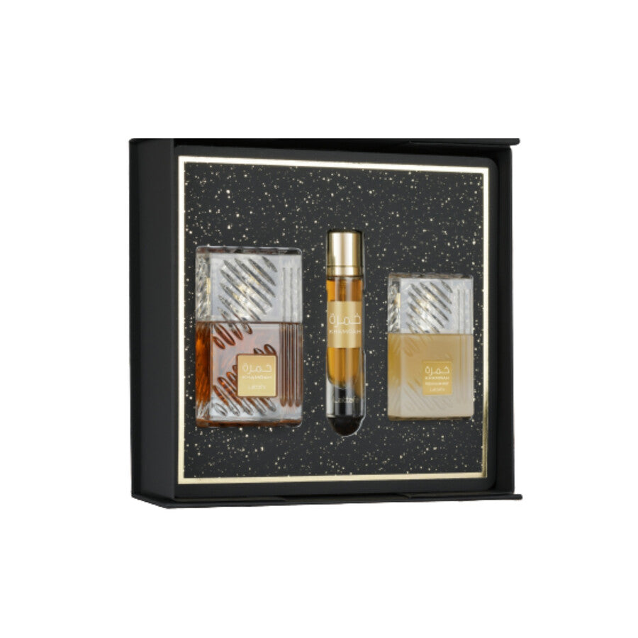 Lattafa Khamrah Set For Unisex Eau De Parfum 100ml + Travel Size 12ml + Hair Mist 50ml