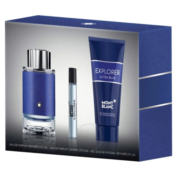 Mont Blanc Explorer Ultra Blue Set For Men Eau De Parfum 100ml + Mini Travel 7.5ml + Shower Gel 100ml
