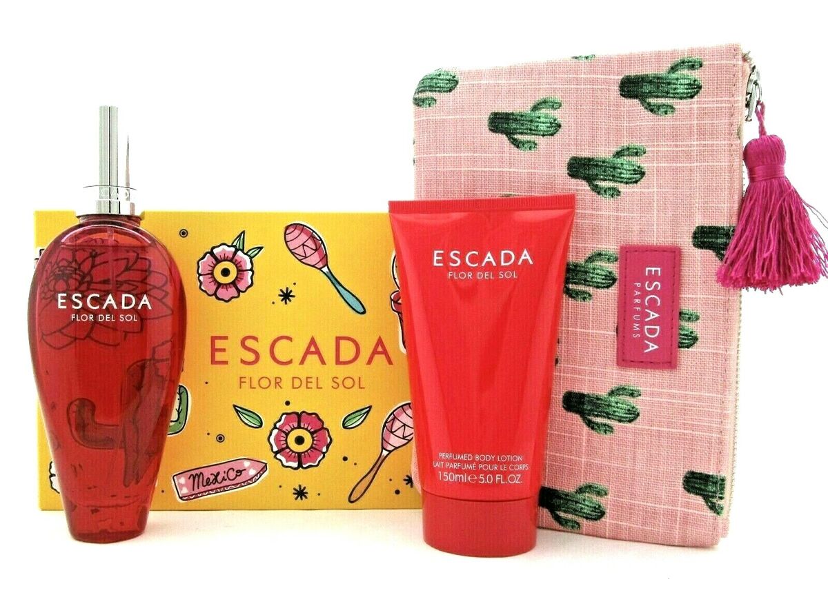 Escada Flor Del Sol Set For Women Eau De Toilette 100ml + Body Lotion 150ml + Pouch