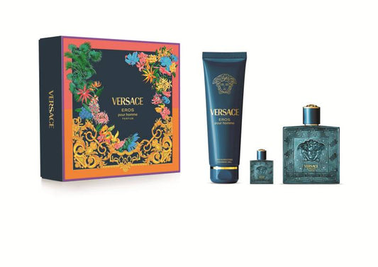 Versace Eros Pour Homme Set For Men Parfum 100ml + Mini Travel 5ml + Bath & Shower Gel 150ml