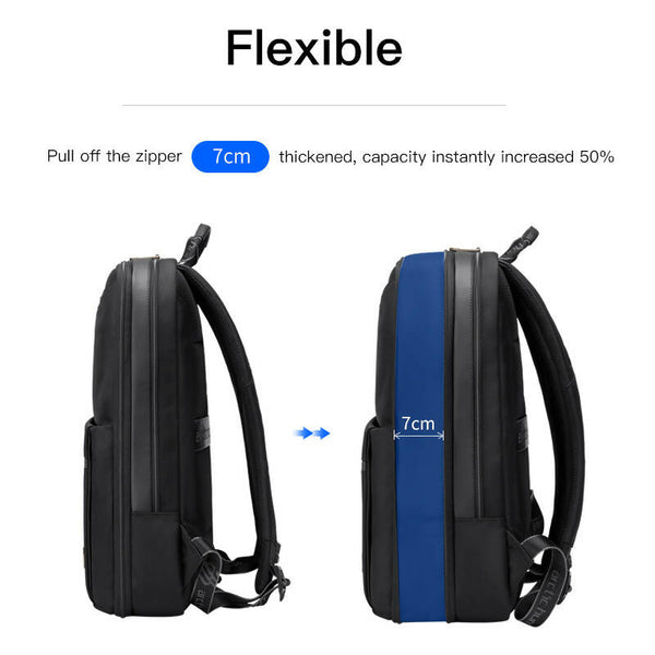 Ultra-Thin Anti Theft Luxury BackPack With Pocket For Laptop And Tablet With Expander 7CM Arctic Hunter B00410 - Black