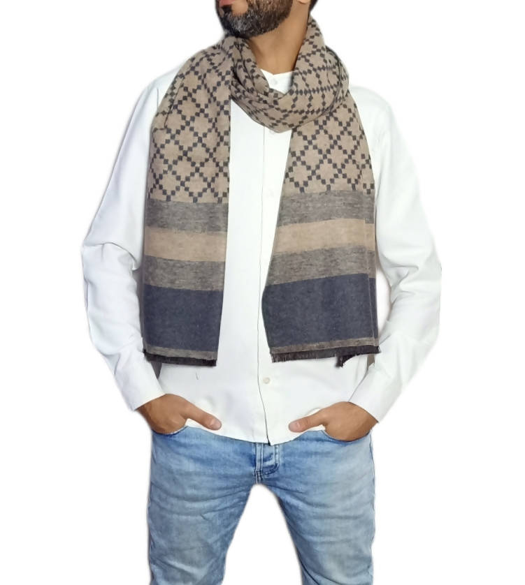 men long double sided wool shawl - scarf 3015