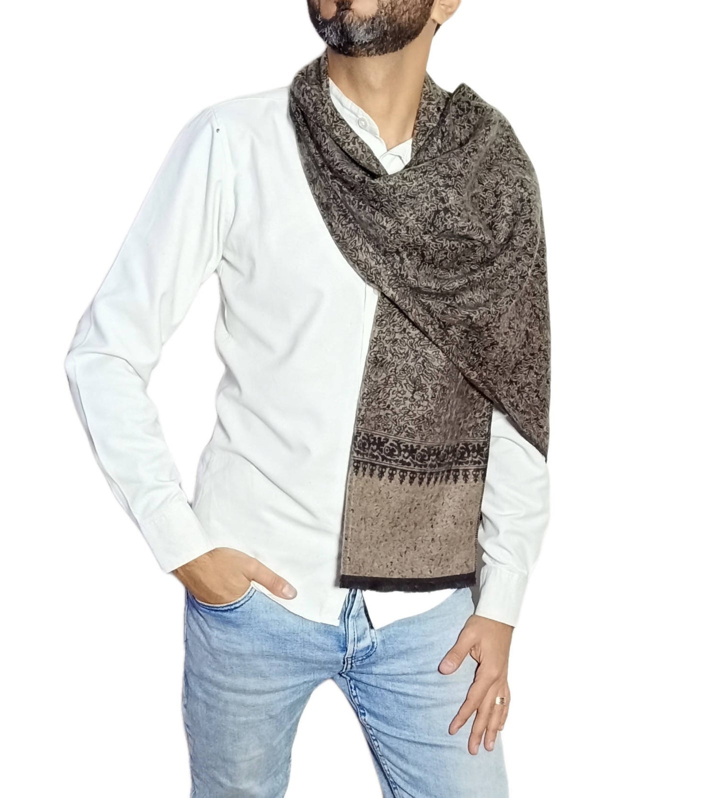 شال رجالي من الصوف طويل الوجهين - سكارف 3017