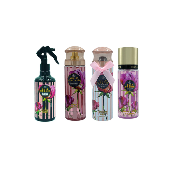 Gulf Orchid Sweet Wish Set Bed Freshener Spray 300ml + Body Mist 250ml + Body Spray 200ml + Hair Mist 85ml