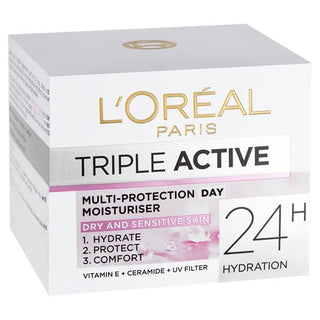 LOreal Paris Triple Active Multi Protection Moisturiser Day Dry To Sensitive Skin 50ml