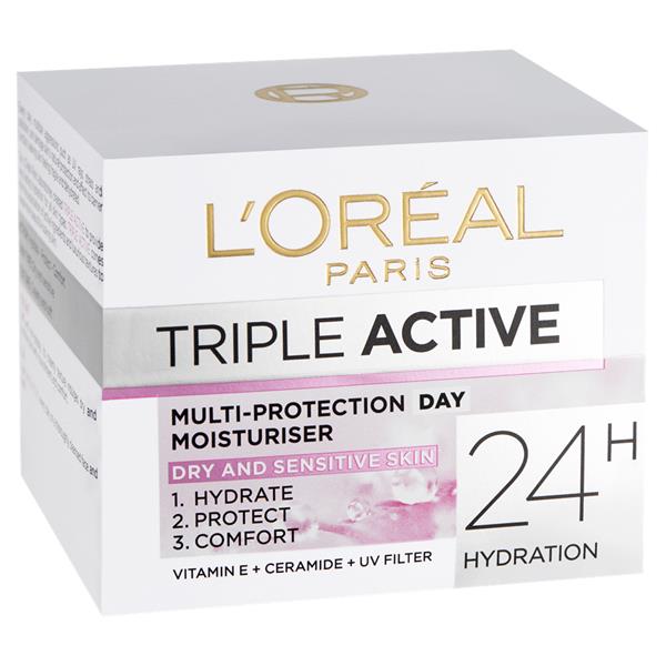 LOreal Paris Triple Active Multi Protection Moisturiser Day Dry To Sensitive Skin 50ml