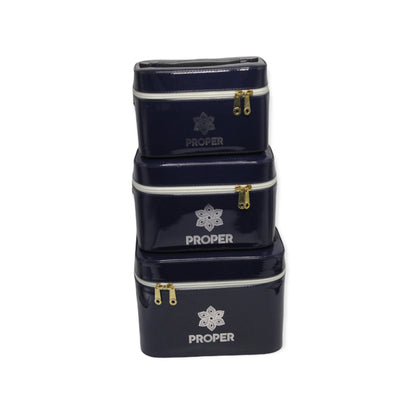 مجموعة من 3 حقائب سفر للمكياج وأدوات الزينة (أزرق غامق)