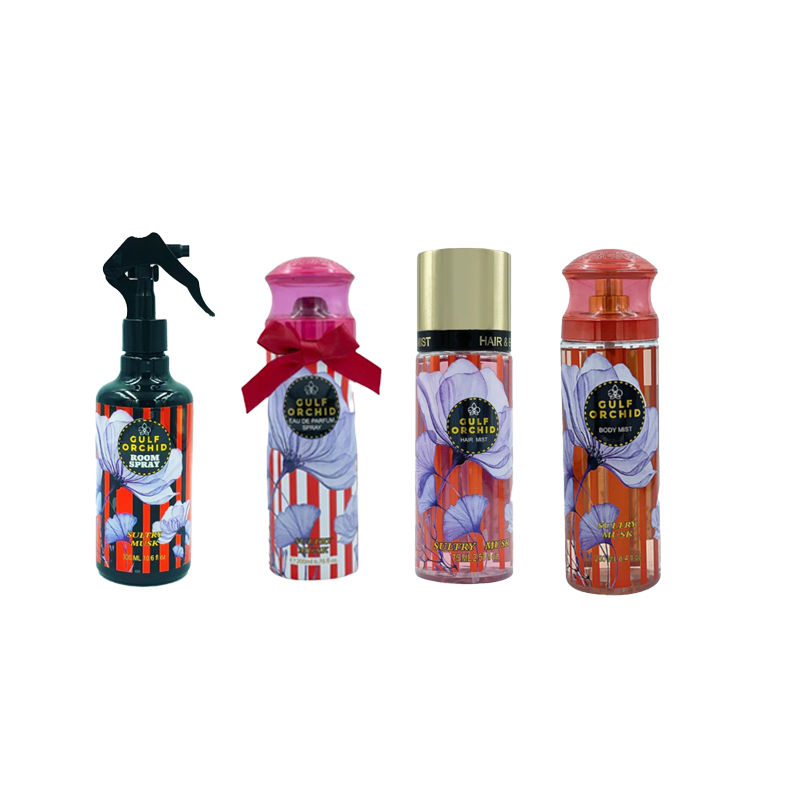 Gulf Orchid Sultry Musk Set Bed Freshener Spray 300ml + Body Mist 250ml +Body Spray 200ml + Hair Mist 85ml