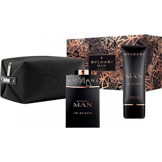 Bvlgari Man In Black Set For Men Eau De Parfum 100 ml + After Shave Balm 100 ml + Pouch