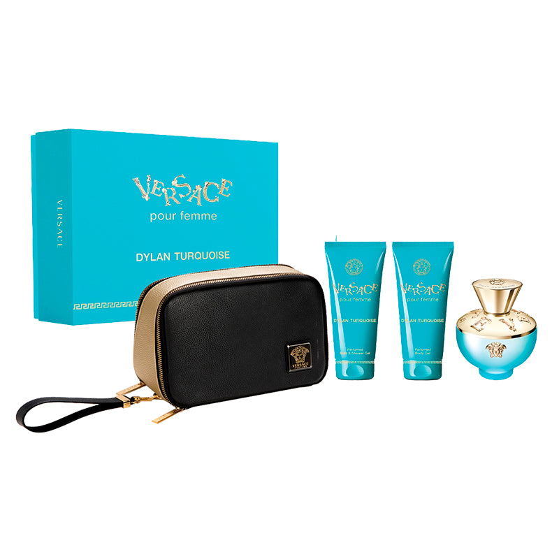 Versace Pour Femme Dylan Turquoise Set For Women Eau De Toilette 100ml + Shower Gel 100ml + Body Gel 100ml + Pouch