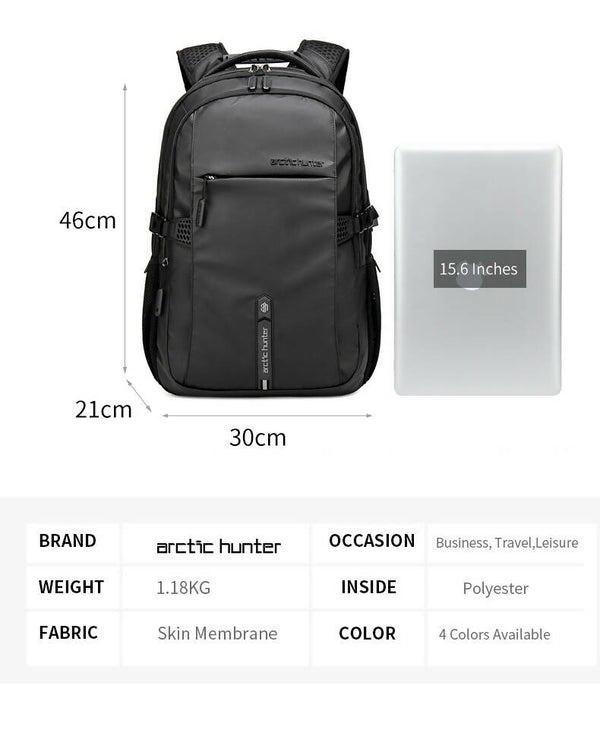 ‎Arctic Hunter Classic Laptop Travel Bag, Large Professional Waterproof Backpack with USB Charging & Headset Port for Men and women, Black B00388