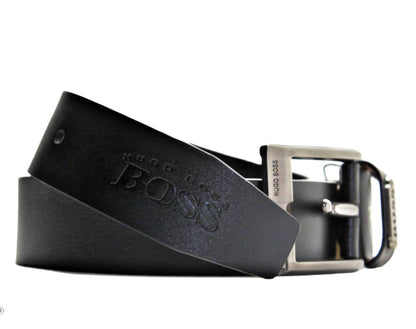 men leather belt hugo boss branded - black