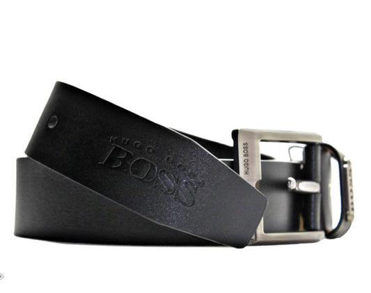 men leather belt hugo boss branded - black