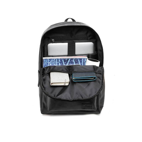 Rahala RL-701 15.6-Inch Casual Leather Unisex USB Daypack Backpack Bag, Black