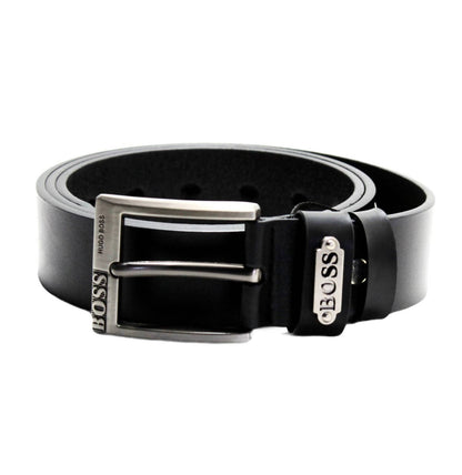 men leather belt hugo boss branded - black