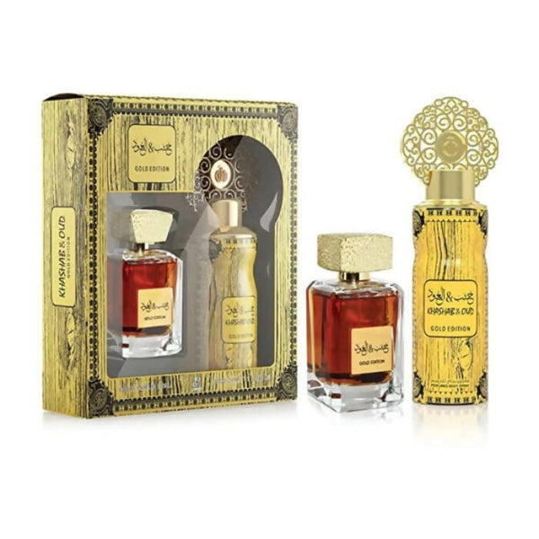 Arabiyat Khashab and Oud Gold Edition Set For Unisex Eau De Parfum 100ml + Perfume Spray 200ml