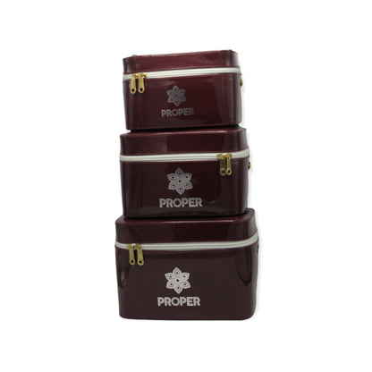 مجموعة من 3 حقائب سفر للمكياج وأدوات الزينة (كستنائي)