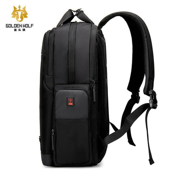 Golden Wolf Stylish Basic Travel 15.6 Laptop Backpack Bag USB Charging &Anti-theft Lock, GB00397 Black
