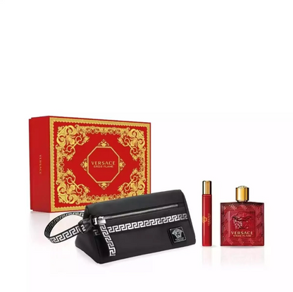 Versace Eros Flame Set For Men Eau De Parfum 100ml + Mini 10ml + Pouch