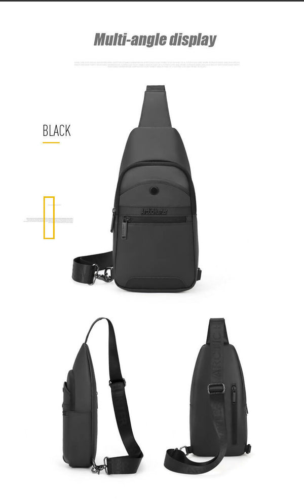 Men Waterproof Chest Bag Shoulder Bag Travel Crossbody Arctic Hunter XB13001 - Black