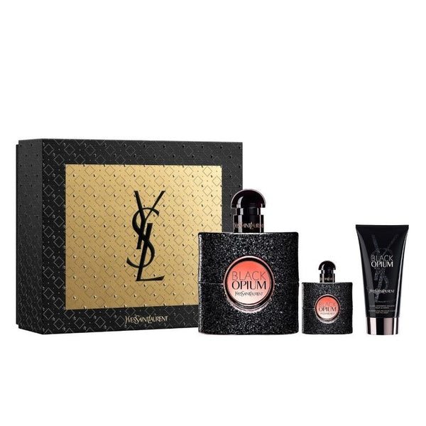 Yves Saint Laruent Black Opium Set For Women Eau De Parfum 50ml + Travel Size 7.5ml + Body Lotion 50ml