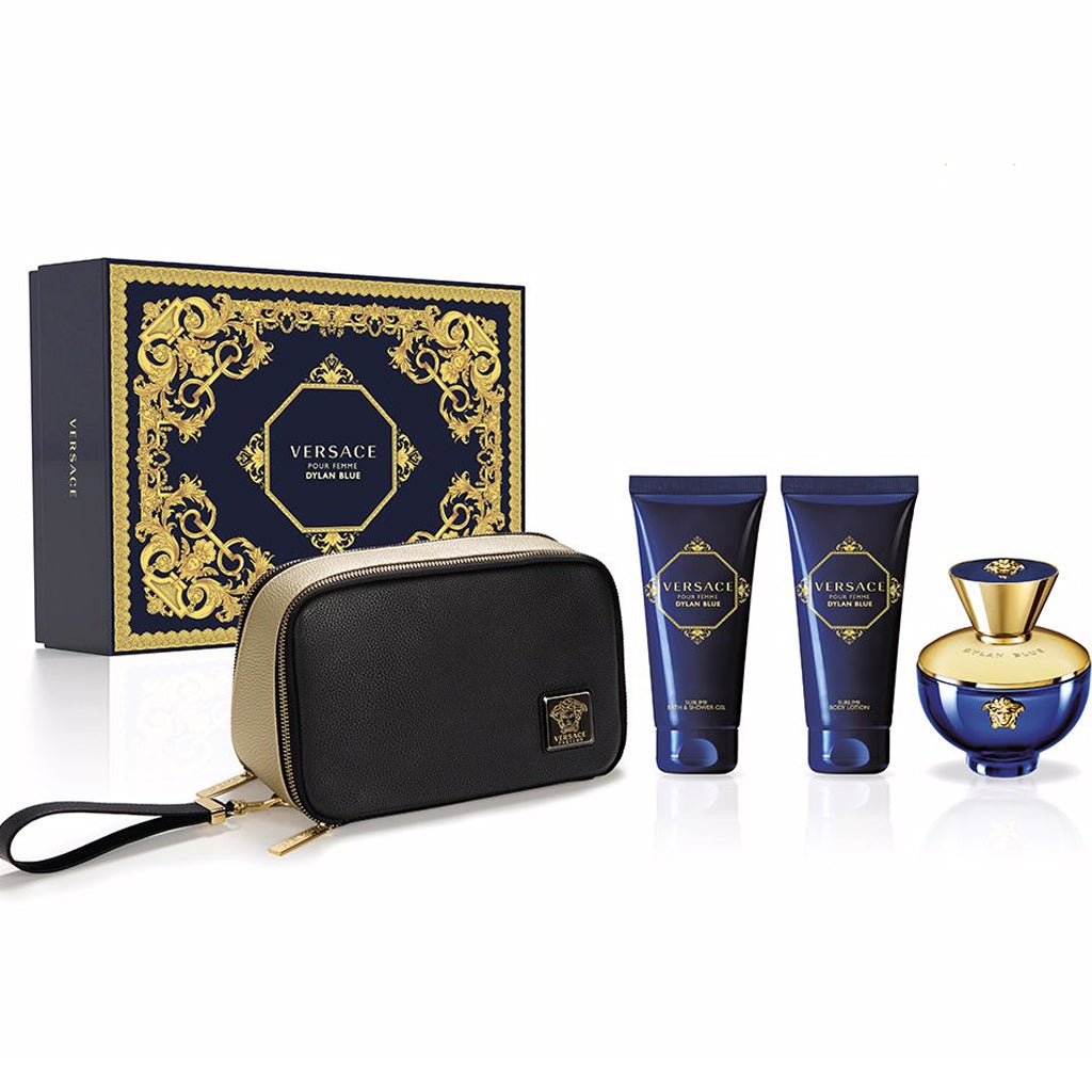 Versace Dylan Blue Pour Femme Set For Women Eau De Parfum 100ml + Body Lotion 100ml + Shower Gel 100ml + Pouch
