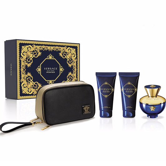 Versace Dylan Blue Pour Femme Set For Women Eau De Parfum 100ml + Body Lotion 100ml + Shower Gel 100ml + Pouch