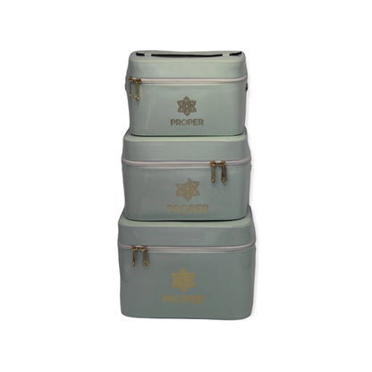 مجموعة من 3 حقائب سفر للمكياج وأدوات الزينة (مينت جرين)